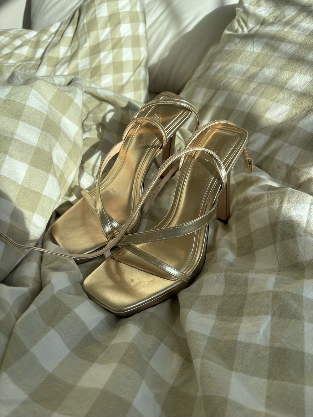 Zara Metallic Gold Strappy Heels